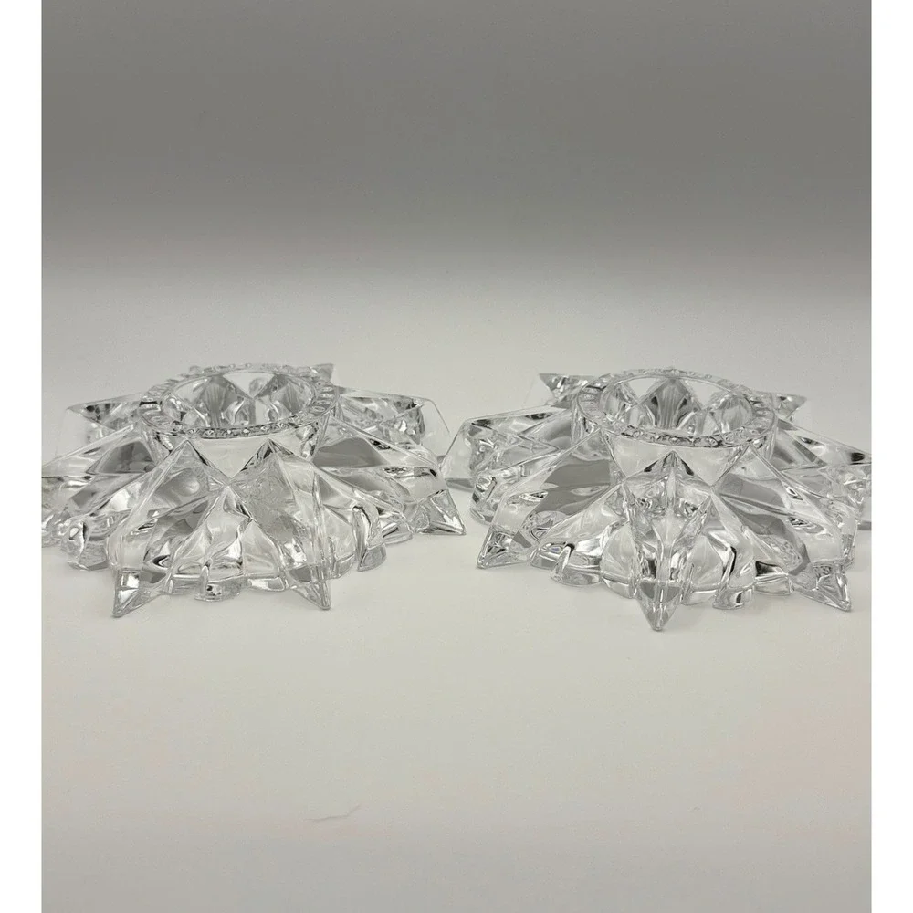 Vintage Lead Crystal Starburst Candle Holders Set of 2 Clear Glass Sunburst